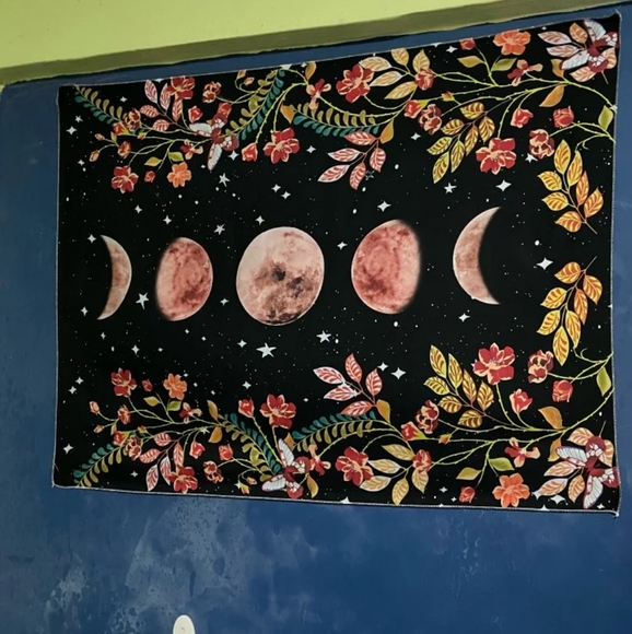Phases of the Moon Floral Nighttime Wall Tapestry - Picture 3 of 5